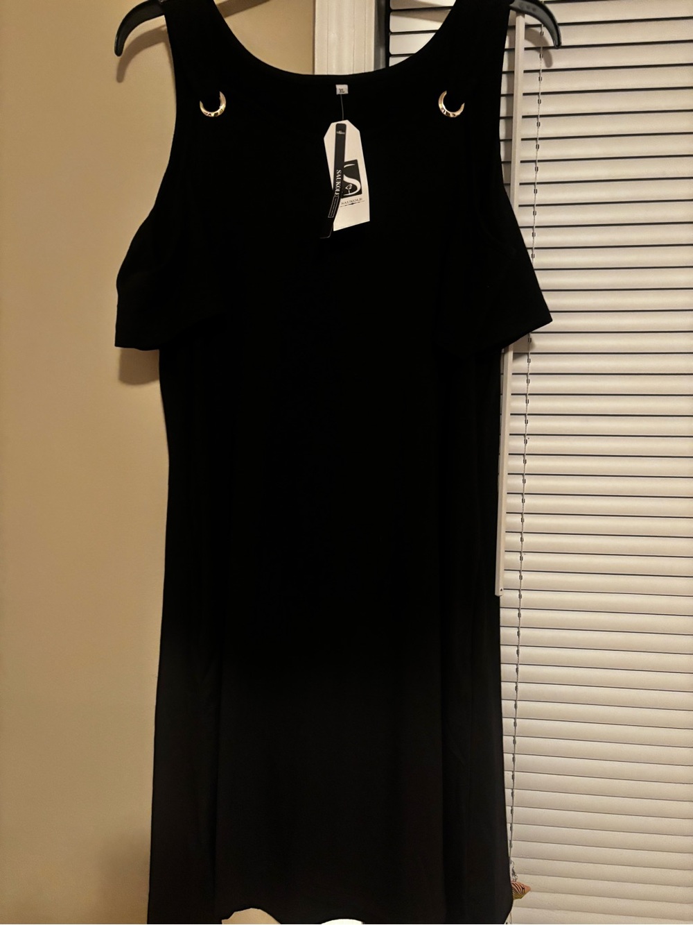 Cold-Shoulder Black Dress with silver Ring Accents
